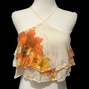 Vibrant Orange Floral Crop Top